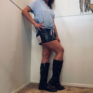 Medium Blue Cloth & Stone Short Sleeve Button Down Top